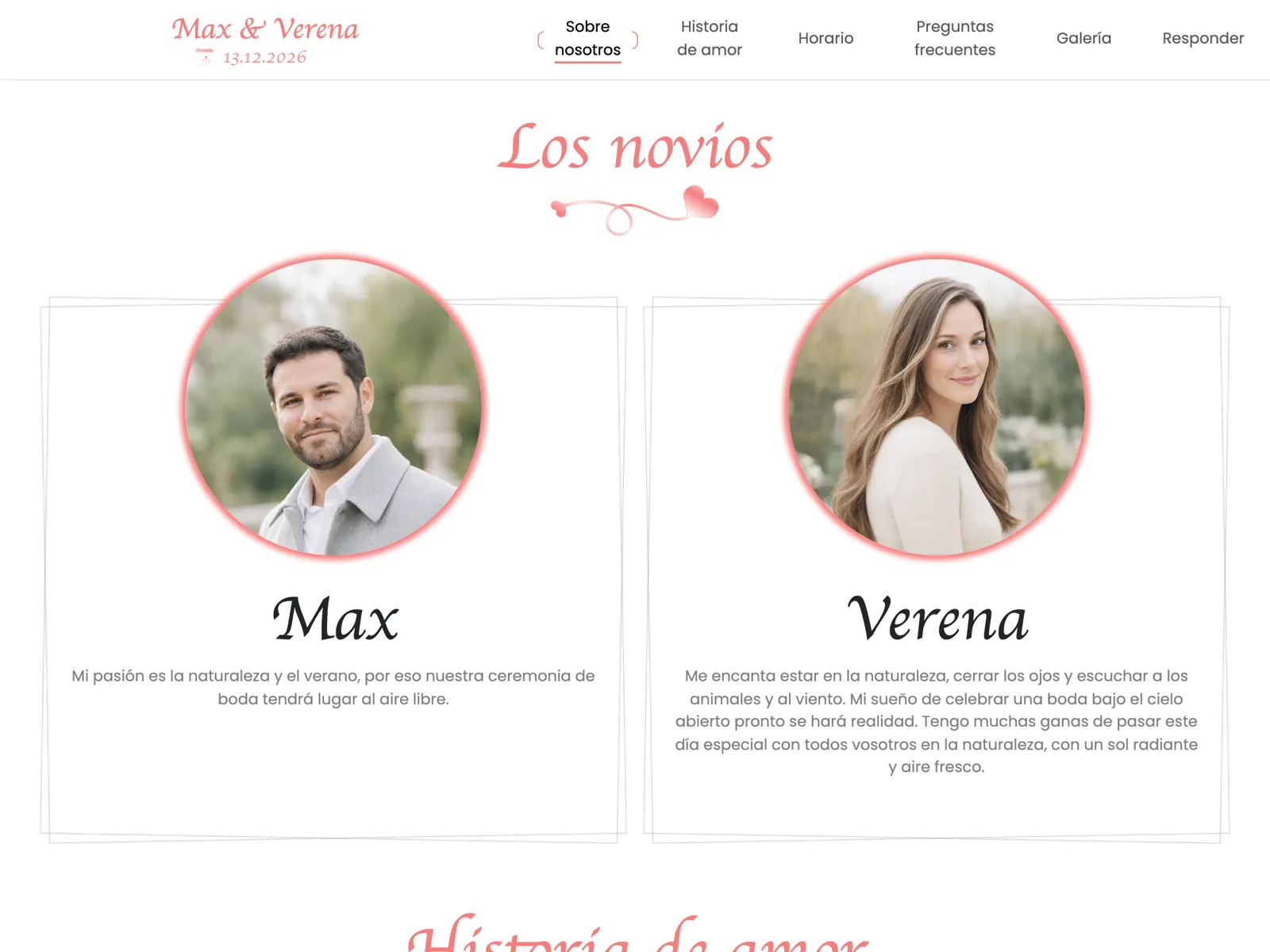Estructura de la web de boda en el diseño Rosé: portada, cuenta atrás y bloque de confirmación