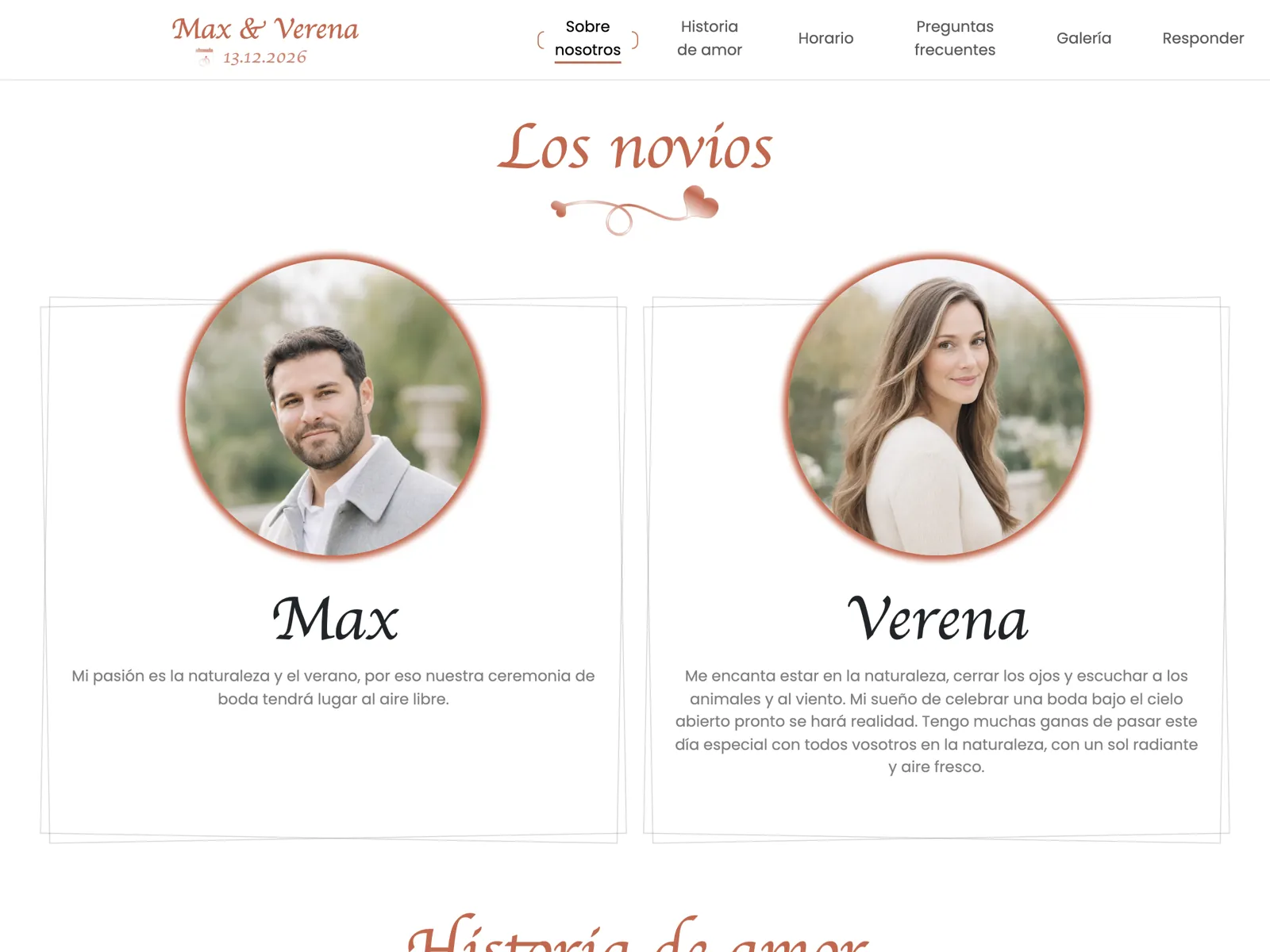 Estructura de la web de boda en el diseño Terracota: portada, cuenta atrás y bloque de confirmación
