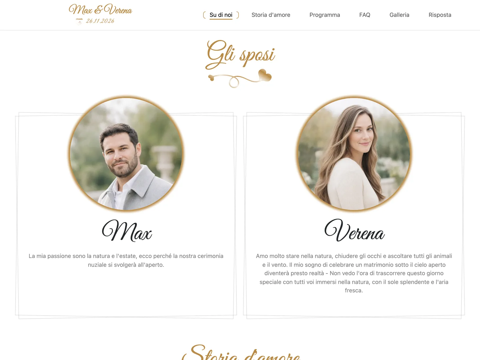 Struttura del sito matrimonio nel design Oro: testata, conto alla rovescia e blocco delle conferme