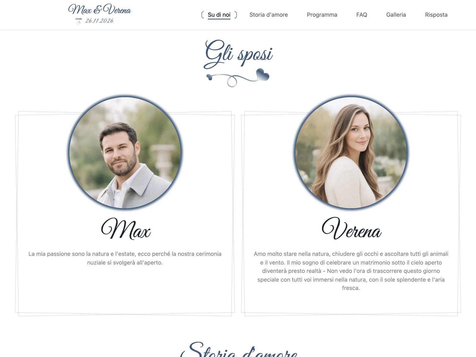 Struttura del sito matrimonio nel design Blu notte: testata, conto alla rovescia e blocco delle conferme