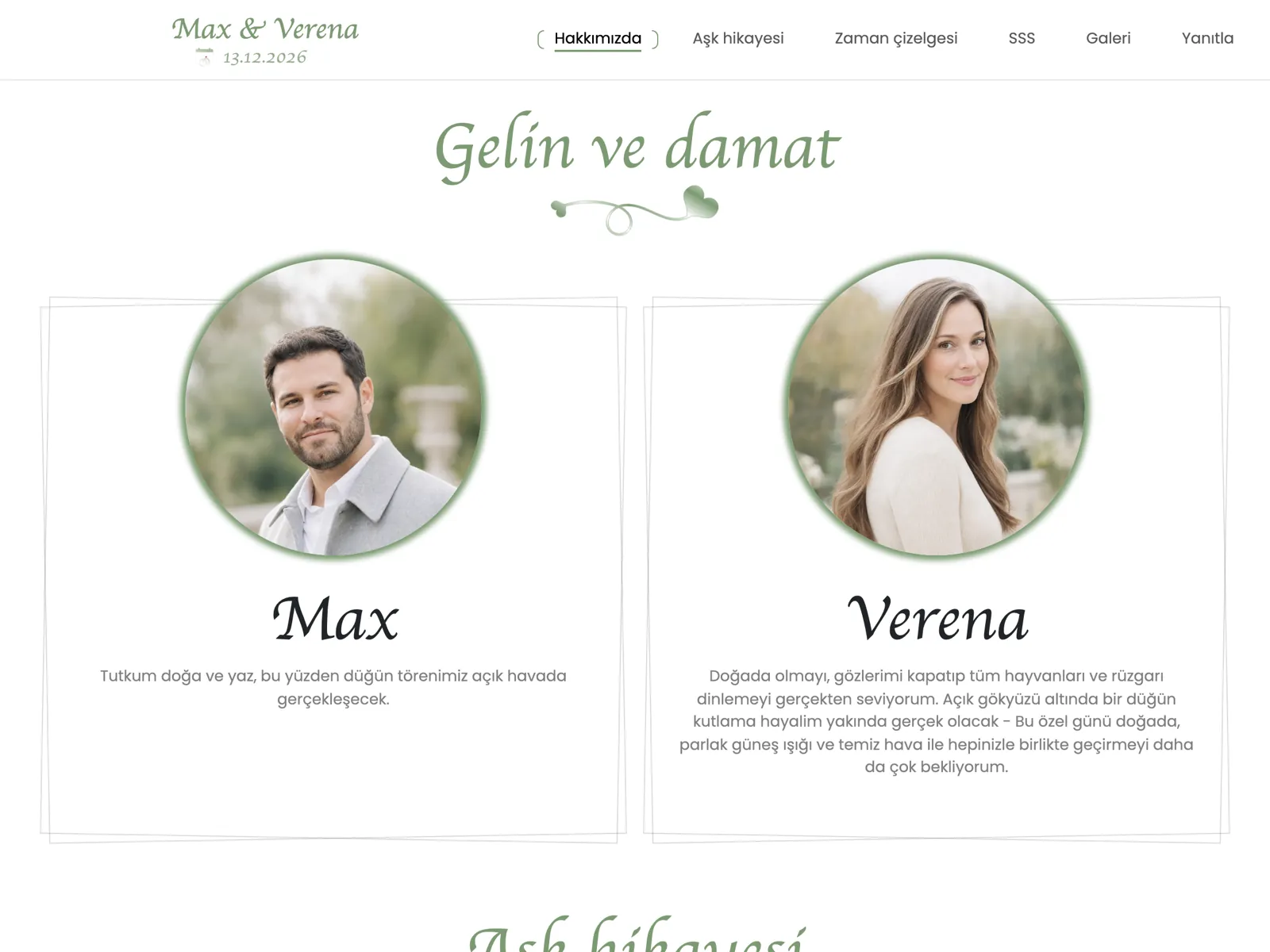 Adaçayı tasarımında düğün web sitesinin yapısı: üst bölüm, geri sayım ve katılım bloğu