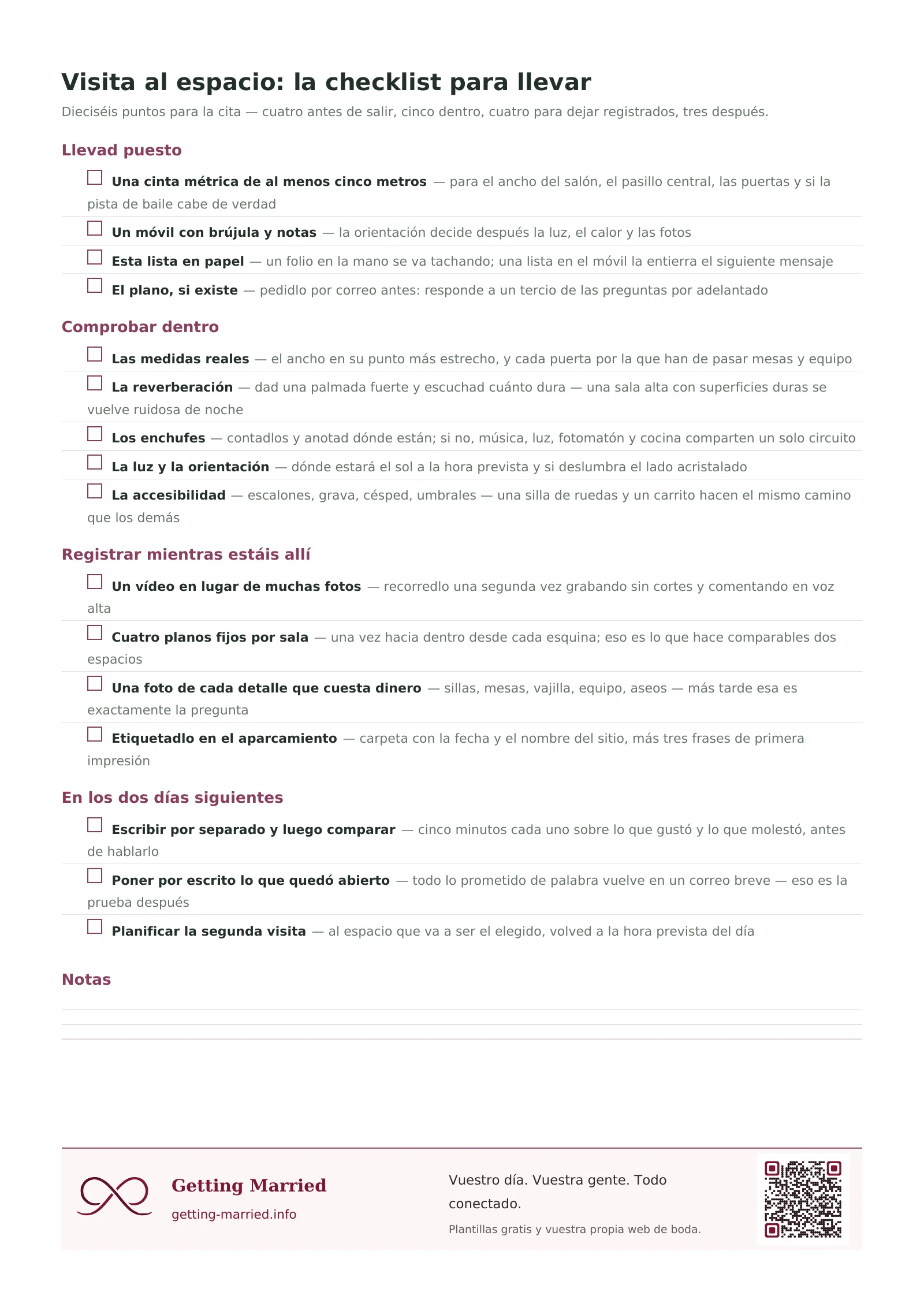 ¿Qué se pregunta cuando vais a ver un lugar para la boda?