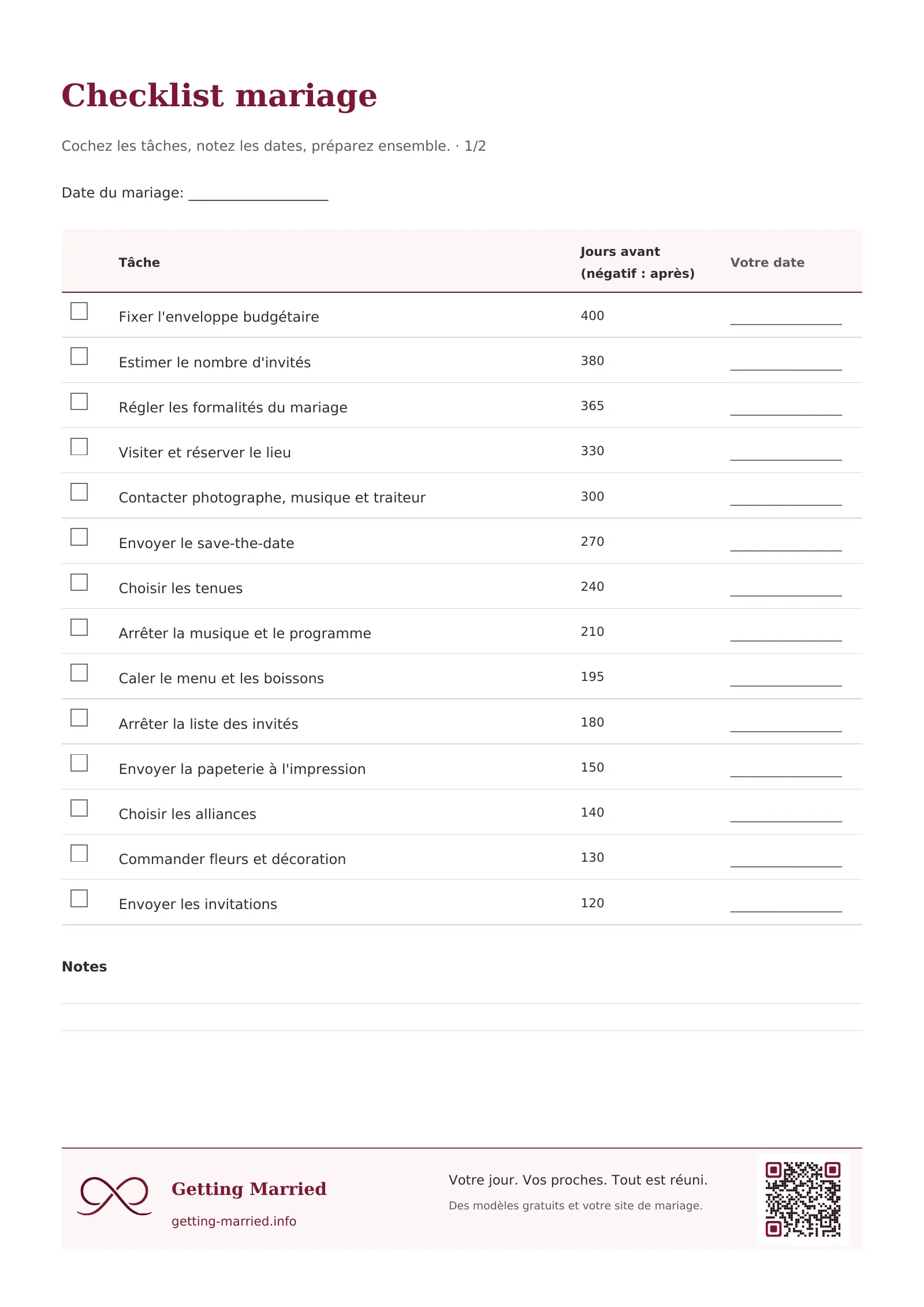 Checklist mariage