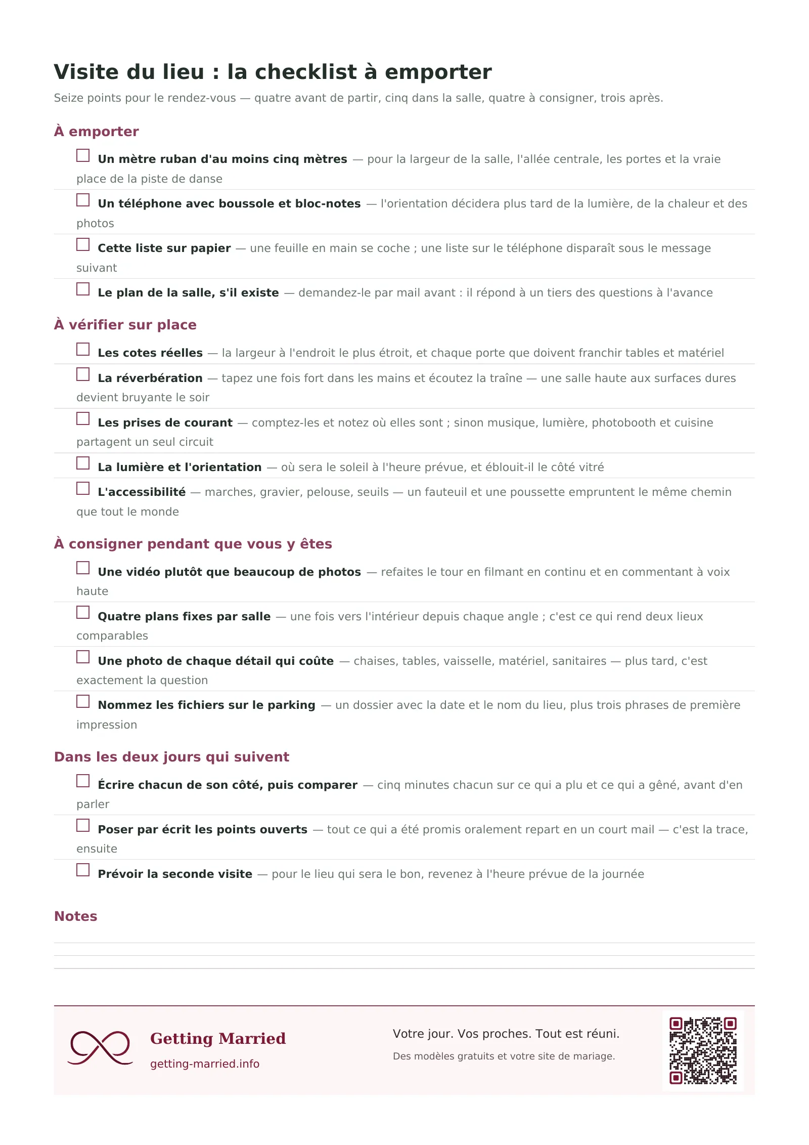 Que faut-il demander lors de la visite d'un lieu de mariage ?
