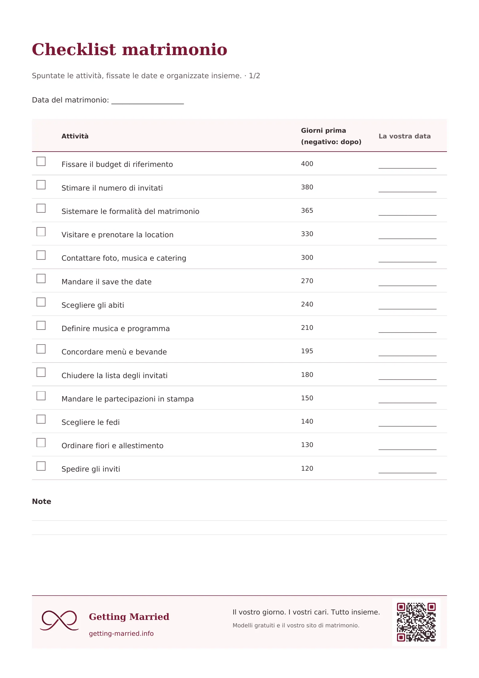 Checklist matrimonio