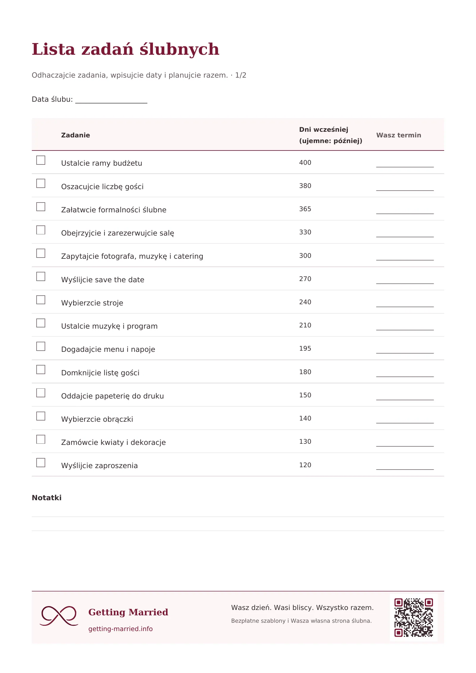 Lista zadań ślubnych